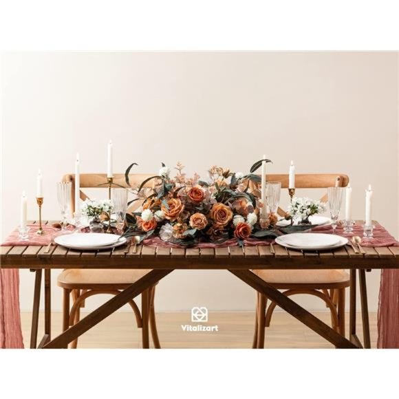 Cheesecloth Table Runner Peach Coral 35 x 120 Inches Gauze Tablecloth 10Ft Boho - Picture 4 of 6